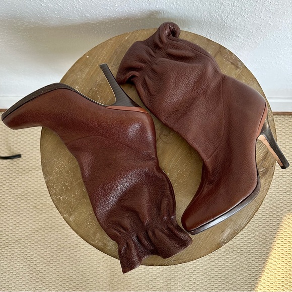 Cole Haan Nike Air GALI Brown Leather Boots Mid Calf Ruffle Top Size 8 - Picture 9 of 14